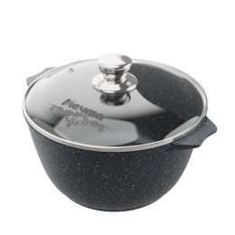 Кастрюля алюминиевая литая с антиприг. покрытием Гранит Black 4,0л со стеклян. крышкой Мечта 44802