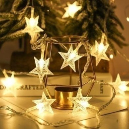 Гирлянда электрическая светодиодная нить  10 ламп 4м Звезды, прозрачная нить, свечение теплое желтое РД44655