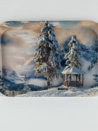 Поднос жестяной прямоугольный 23,3х34,3х1,5см Зима Мирхозторг 7002