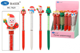 Ручка шариковая автоматическая детская Новогодняя, синяя, с поворотным механизмом МС-7629