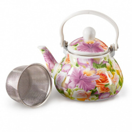 Чайник заварочный эмалированный 1,3л с металлическим фильтром Орхидея Metalloni EM-131X1/8