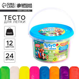 Тесто для лепки набор 12 цветов 24 бруска по 60г, 6 формочек, в ведре Школа талантов 9546453