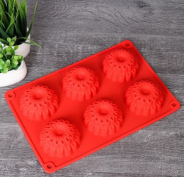 Форма для выпечки силиконовая  6 ячеек прямоугольная 26х18см h-3см Цветы 3см, в ассортимене 732922