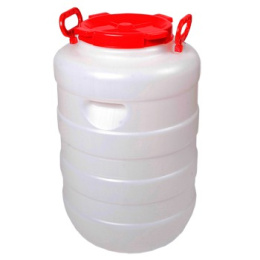 Бочка  50л пластиковая пищевая круглая, горловина d-21,5см с навесными ручками Дачная белая Радиан