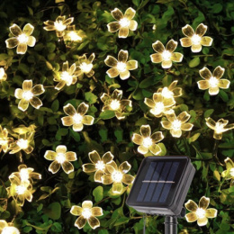 Фонарь садовый гирлянда на солнечной батарее  50 светодиодов, 2 режима, 7м, насадка цветок, теплый белый Серпантин 183-0198