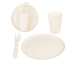 Набор посуды для пикника пластиковый на 3 персоны, 9 предметов, светло-бежевый Homver 222129625/01