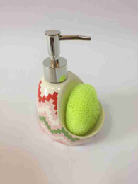 Дозатор (диспенсер) для моющего средства керамический + губка Радужный Дом РД 53233