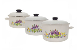 Эмаль набор посуды Стэма 3 предм. кастрюли цилиндрические с металл. крышками 2л, 3л, 4,5л Люпины Лысьвенские эмали С-007АП2/4Жм