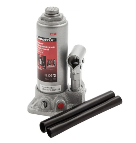 Домкрат  3т гидравлический бутылочный, высота подъема 194–372мм Matrix 50717