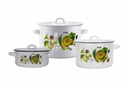 Эмаль набор посуды Магн 3 предм. кастрюли цилиндрические с металл. крышками 1,5л, 3л, 4,5л 33-Vegan food, белый Эмаль Магнитогорск 4-326/4