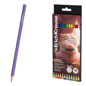 Карандаши цветные 12 цветов ErichKrause Prima Cat, пластиковые, шестигранные 65010