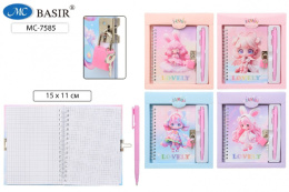 Блокнот А5  48 листов Девочка, на замочке с ручкой, гребень МС-7585