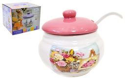 Сахарница керамическая (доломит) 600мл с ложкой Акварель, в п/у Lavenir HC210-P01