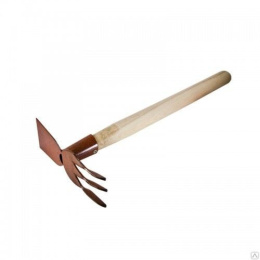 Мотыжка комбинированная 3 зуба + прямая часть деревянная ручка МКП-3-1