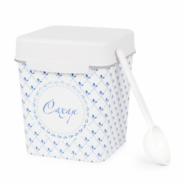 Банка для сыпучих пластиковая 1,2л квадратная с ложкой Флорель Сахар Альтернатива М4825