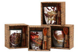 Кружка фарфоровая 340мл с ложкой Жизнь с кофе, в ассортименте, в п/у КерамСтрой R03H/4815