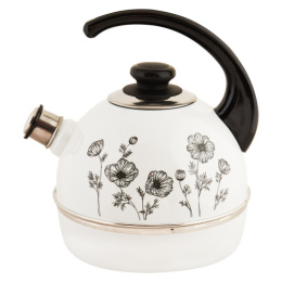 Чайник эмалированный со свистком 4,0л с консольной пластик. ручкой с декором, белый в ассортименте ТД Сила Дон
