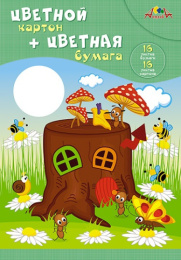 Набор картон цветной 16 листов 8 цветов + бумага цветная 16 листов 8 цветов, Маленький домик С3630-05