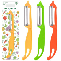 Овощечистка из нержавеющей стали вертикальная, пластиковая ручка, Эконом, цвета в ассортименте Мультидом DH53-9
