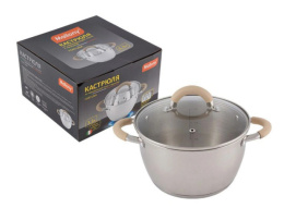 Кастрюля из нержавеющей стали  4,5л 220мм стеклянная крышка, Fortuna Mallony 007220