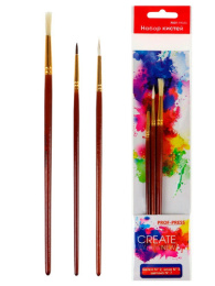 Кисти набор  3шт. белка №2, коза №5, щетина №7, деревянная ручка НК-2815