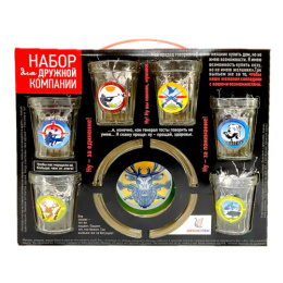 Набор Подарочный стеклянный  7 предметов (6 стопок - 50мл + пепельница) Для дружной компании В прицеле, в п/у Декостек 1210-Д