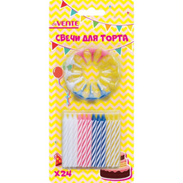 Свеча для торта набор 24шт. 6х0,52см + 12 держателей deVente 9060700