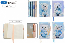 Блокнот А6  80 листов Белый мишка ассорти, 2 резинки для ручки МС-7385