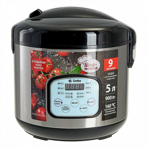 Мультиварка 5л, 900Вт,  9 программ, черный Delta DL-6517