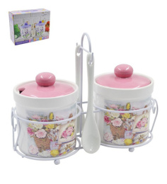 Банки для сыпучих керамические (доломит) набор 2шт. 240мл на металл. подставке Акварель, в п/у Lavenir HC500-P01