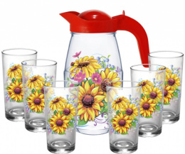 Набор стеклянный  7 предметов (кувшин + 6 стаканов) Подсолнух, в п/у Декостек 1607/6-Д