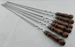 Шампуры из нержавеющей стали набор 6шт. 60см (лезвие 45см) прямые с деревянной ручкой Шар малый, в тубусе эконом (камуфляж) 2 культуры 2К-634