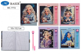 Блокнот А6  48 листов Девочки, на замочке с ручкой, ассорти МС-7772