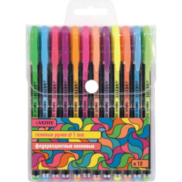 Ручки гелевые набор 12 цветов Devente Neon Black, флуоресцентные и неоновые цвета 5051814
