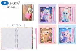 Блокнот А5  48 листов Кошки, на замочке с ручкой, гребень МС-7582