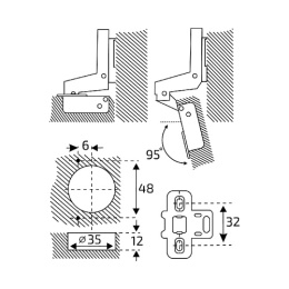 Петля мебельная внутренняя с доводчиком StahlBuro 1111 Clip-On 2шт., хром StahlBuro 42321