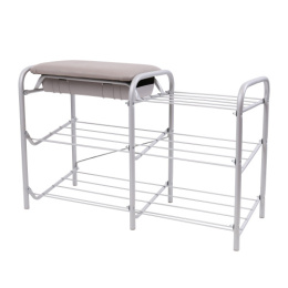 Этажерка для обуви металлическая с мягким сиденьем, с ящиком для принадлежностей по уходу за обувью, св-серый/матовый серый Nika ЭТП1-1/МС