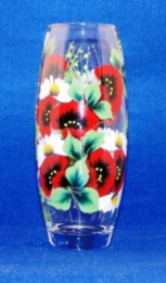 Ваза для цветов стеклянная бочонок h-26см Flora Мак с ромашкой, прозрачный/художка, в п/у Декор-Стиль Н 43966