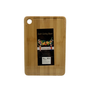 Доска разделочная деревянная бамбук 340х240х20мм с желобом, с отверстием РД76729