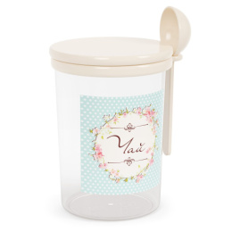 Банка для сыпучих пластиковая 1,0л круглая с ложкой Ассорти Чай Альтернатива М1717