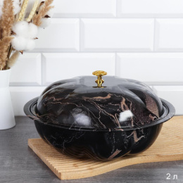 Чаша металлическая с крышкой 2,0л d-28см эмаль Черный мрамор CHW-457/746457