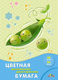Бумага цветная 48 листов 24 цвета двухсторонняя мелованная Веселые горошинки С2816-45