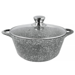 Кастрюля алюминиевая литая с антиприг. мраморным покрытием Мрамор 3,0л со стеклян. крышкой с металл. ручками Традиция ТМ5233