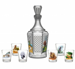 Набор стеклянный  7 предметов (графин - штоф + 6 стопок) Егерь, в п/у Декостек 1232-Д