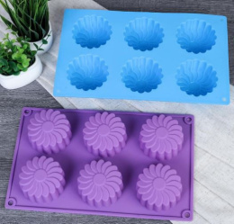 Форма для выпечки силиконовая  6 ячеек прямоугольная 26x16см h-3,5см Ромашка 3,5см HL-069, цвета в ассортименте 719035