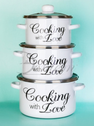 Эмаль набор посуды Эстет 3 предм. кастрюли цилиндрические со стеклян. крышками 2л, 3л, 4л Готовим с любовью Эстет ЭТ-75385