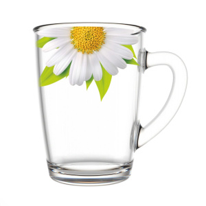 Кружка стеклянная 300мл Капучино Живая природа. Ромашка Декостек 334-Д