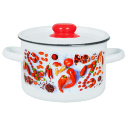 Кастрюля эмалированная  2,9л цилиндрическая с металл. крышкой с декором Паприка Appetite 1с16с/1