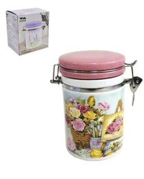 Банка для сыпучих керамическая (доломит) с клипсой  650мл Акварель, в п/у Lavenir HC800-P01