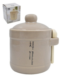 Сахарница керамическая (доломит) 370мл с ложкой Жизнь прекрасна, в п/у Lavenir HC205-N118